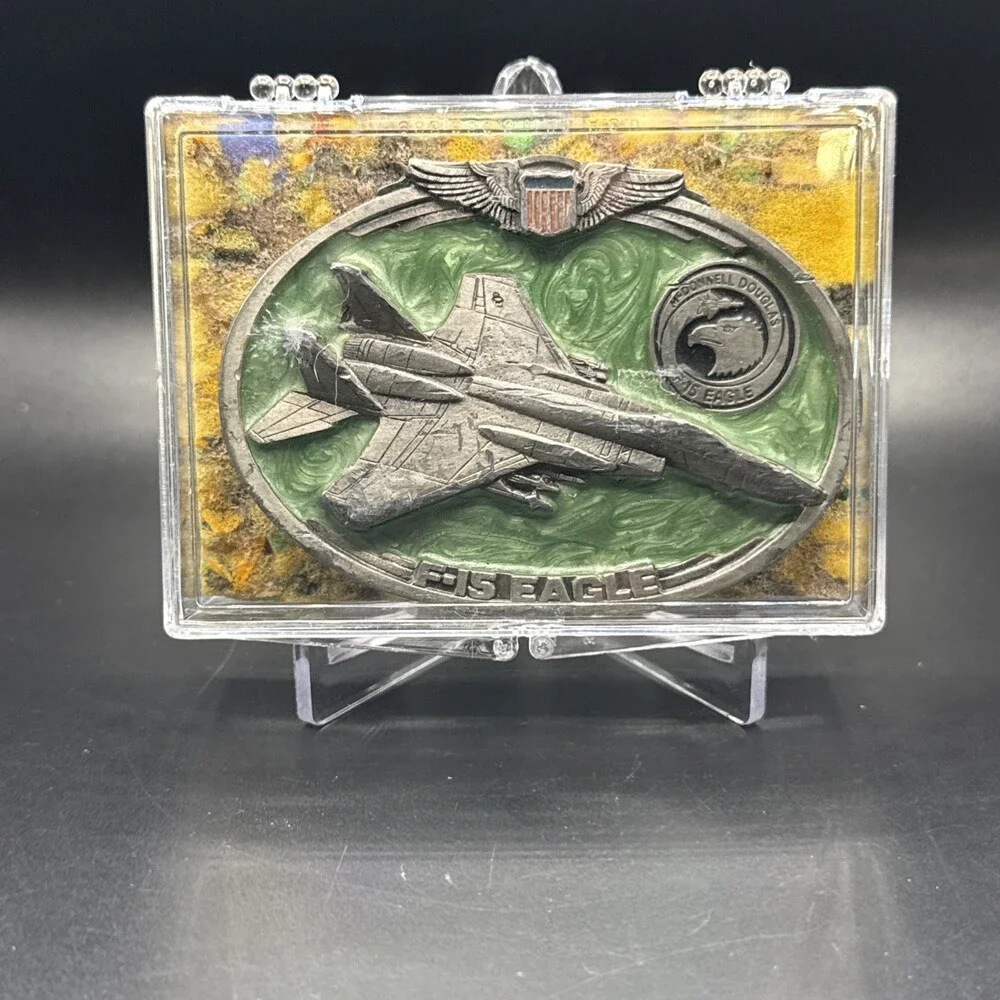 Vintage McDonnell Douglas F-15 Eagle Fighter Jet Belt Buckle Made in USA 1988